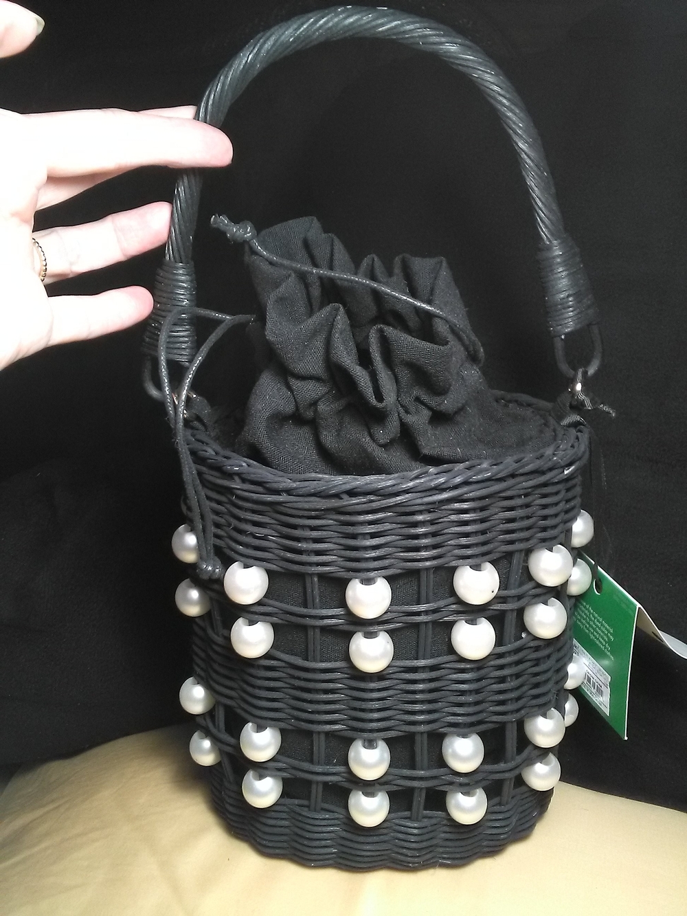 NWT KATE SPADE/ TARGET Black Pearl-Embellished Wicker Bucket Bag